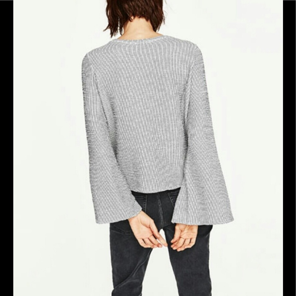 Zara Split Sleeve Ribbed Top with Check Pattern M - Picture 3 of 7